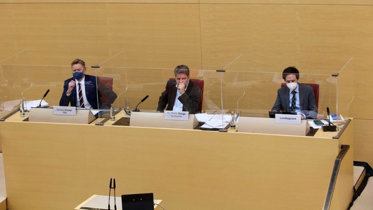 Das Prsidium im Ausschuss fr Innere Sicherheit mit Vorsitzendem Dr. Runge (Mitte) und Stellvertreter Norbert Dnkel (links) whrend der Sitzung zum Katastrophenschutz im Landtag. Foto: Bro Dnkel 